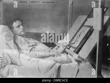 Cripple Learning Design, Frankreich, Foto zeigt einen behinderten Veteranen, wahrscheinlich aus dem Ersten Weltkrieg, zwischen ca. 1915 und 1918, Weltkrieg, 1914-1918, Glasnegative, 1 negativ: Glas Stockfoto