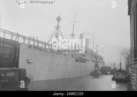 GEO. WASHINGTON, Foto zeigt den Ozeanliner SS George Washington, der am 4. Dezember 1918 in New York City zur Pariser Friedenskonferenz abreist, mit Präsident Wilson an Bord. 4. Dezember 1918, Glass negative, 1 negative: Glass Stockfoto