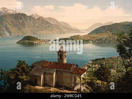 Capello St. Angelo und Blick auf Bellagio, Comer See, Italien, zwischen ca. 1890 und ca. 1900., Italien, Bellagio, Color, 1890-1900 Stockfoto