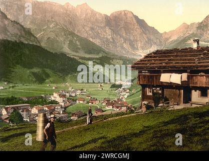 Engelbergtal und Bauernhaus, Berner Oberland, Schweiz, zwischen ca. 1890 und ca. 1900., Farbe, 1890-1900 Stockfoto