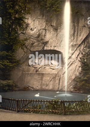 Löwendenkmal und Brunnen, Luzern, Schweiz, zwischen ca. 1890 und ca. 1900., Farbe, 1890-1900 Stockfoto