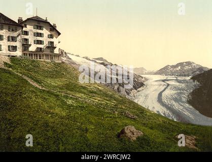 Hotel Aletsch, Gletscher und Belalp, Wallis, Alpen, Schweiz, zwischen ca. 1890 und ca. 1900., Farbe, 1890-1900 Stockfoto