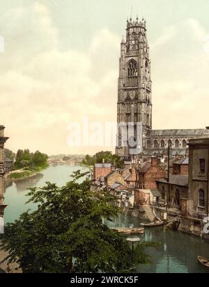 St. Botolph's Church and River, Boston, England, zwischen ca. 1890 und ca. 1900., England, Boston, Farbe, 1890-1900 Stockfoto