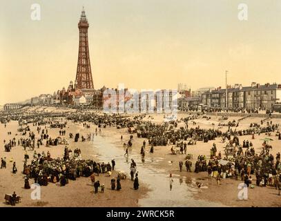 Die Promenade und der Turm von South Pier, Blackpool, England, zwischen ca. 1890 und ca. 1900., England, Blackpool, Color, 1890-1900 Stockfoto