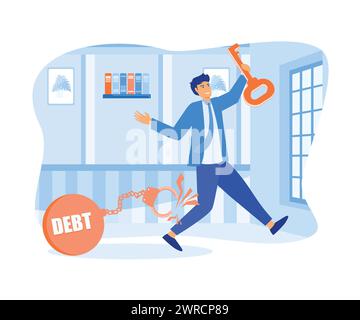 Schuldenfrei oder frei für die Begleichung von Schulden, Darlehen oder Hypotheken, Lösung zur Lösung des finanziellen Problems. Moderne Illustration des flachen Vektors Stock Vektor