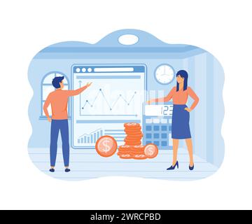 Kostenoptimierungskonzept. Ideen für Finanz- und Marketingstrategien. Ausgleich von Kosten und Einkommen. Moderne Illustration des flachen Vektors Stock Vektor