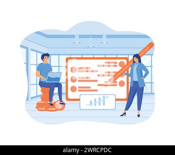 Kostenoptimierung. Ideen für Finanz- und Marketingstrategien. Ausgleich von Kosten und Einkommen. Moderne Illustration des flachen Vektors Stock Vektor