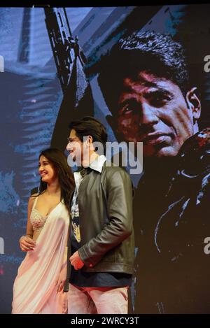 Pressekonferenz des Bollywood-Schauspielers für ihren Film Yodha Warrior Bollywood-Schauspieler Sidharth Malhotra, Disha Patni und Rashii Khanna in Neu-Delhi, Indien, 11. März 2024, um eine Pressekonferenz über ihren Film Yodha Warrior zu sprechen, einen kommenden hindi-sprachigen Action-Thriller, der jetzt veröffentlicht werden soll. Foto: Sondeep Shankar/Pacific Press New Delhi Delhi Indien Copyright: XSondeepxShankarx Stockfoto