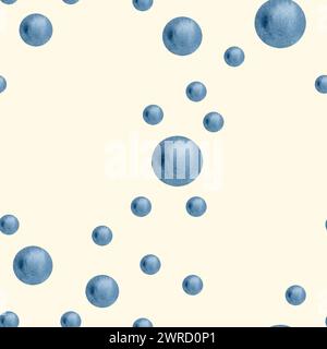 Abstraktes modernes Grafikdesign mit blauen Hochglanzperlen. Aquarellmuster für Ihr Design. Stockfoto
