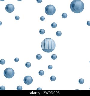 Abstraktes modernes Grafikdesign mit blauen Hochglanzperlen. Aquarellmuster für Ihr Design. Stockfoto