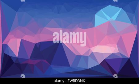 Dunkles Vektorblau und lila niedriger abstrakter Hintergrund, trendy, geometrisch, polygonale Cyber-Tapete, Dreieck-Poster Stock Vektor
