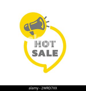 Heißer Verkauf Vektorbanner. Marketing-Chat-Blase mit Megaphon-Vektor. Stock Vektor