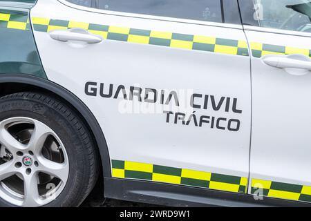 Tür eines Fahrzeugs der Guardia Civil de Trafico (Verkehrspolizei). Spanien Stockfoto