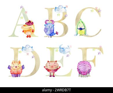 Aquarellmonster Buchstaben. Stockfoto