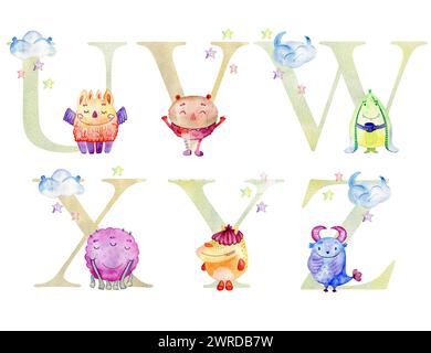 Aquarellmonster Buchstaben. Stockfoto