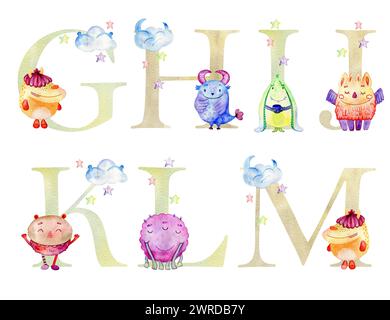 Aquarellmonster Buchstaben. Stockfoto
