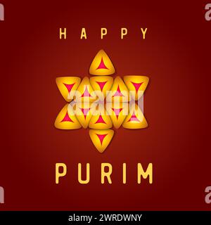Happy Purim mit Hamantash Star. Chag Purim Sameach für Weihnachtskarten oder Webbanner. Vektorabbildung Stock Vektor