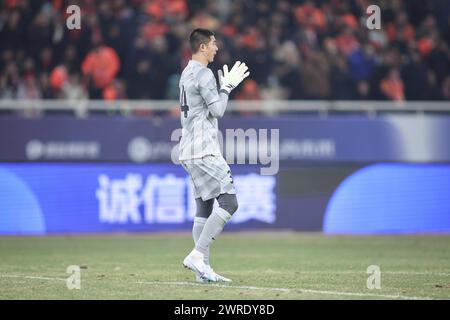 Der Shandong Taishan Football Club 0-0 zog den Beijing Guoan Football Club in der zweiten Runde der Chinesischen Super League (CSL) 2024 in Jinan City, Ost-Chi Stockfoto