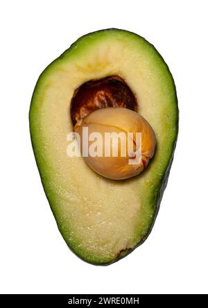 Avocado-Sammlung isoliert auf weiß. Avocado Half Clipping Path. Avocado Studio Makroaufnahmen Stockfoto