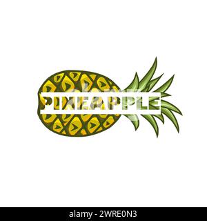 Ein Design mit einer Ananas, auf der der Text „Ananas“ steht, etwas Interessantes und innovatives. Stockfoto