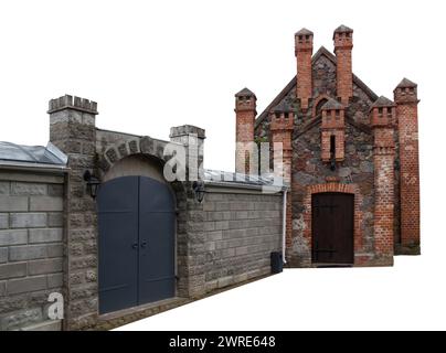 Eintritt zu einem regulären katholischen Friedhof isoliert auf weiß Stockfoto