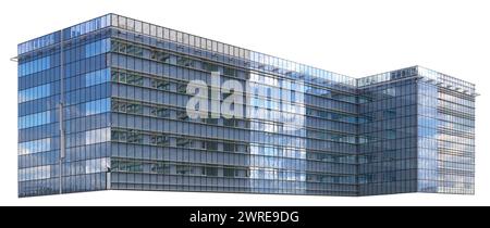 Modernes Standardgebäude aus Glas, Stahl und Beton. Isoliert auf weiß Stockfoto