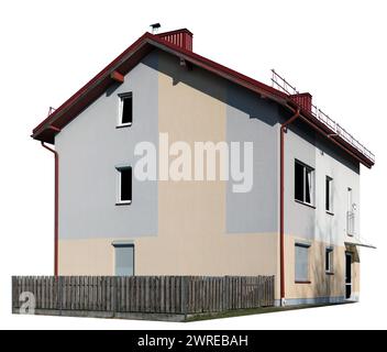 Standard ländliches zweistöckiges Haus. Isoliert auf weiß Stockfoto