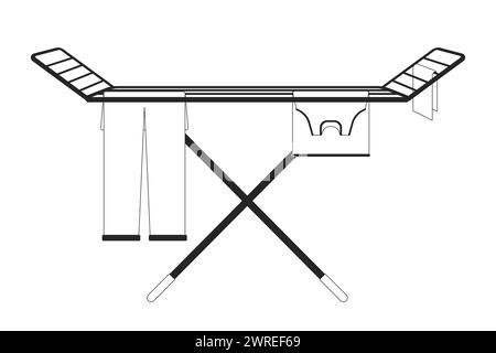 Lufttrocknende Kleidung, schwarz-weiß, 2D-Linie, Cartoon-Objekt Stock Vektor