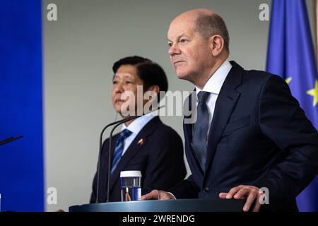 R-L Olaf Scholz, Bundeskanzler, und Ferdinand Marcos Jr., StaatsprâˆöÂßsident der Republik der Philippinen, aufgenommen im Rahmen eines gemeinsamen Treffens in Berlin, 12.03.2024. Berlin Deutschland *** R L Olaf Scholz, Bundeskanzler, und Ferdinand Marcos Jr , Präsident der Republik Philippinen, auf einer gemeinsamen Sitzung in Berlin, 12 03 2024 Berlin Deutschland Copyright: xJulianexSonntagxphotothek.dex Stockfoto