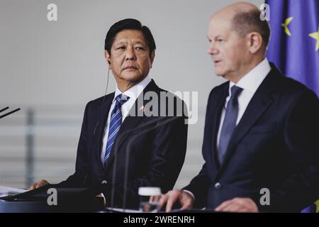 R-L Olaf Scholz SPD, Bundeskanzler, und Ferdinand Marcos Jr., Staatspraesident der Philippinen, sprechen zu den Medien nach einem gemeinsamen Treffen in Berlin, 12.03.2024. Berlin Deutschland *** R L Olaf Scholz SPD , Bundeskanzler, und Ferdinand Marcos Jr , Präsident der Philippinen, sprechen nach einem gemeinsamen Treffen in Berlin, 12 03 2024 Berlin Deutschland Copyright: xFlorianxGaertnerxphotothek.dex Stockfoto