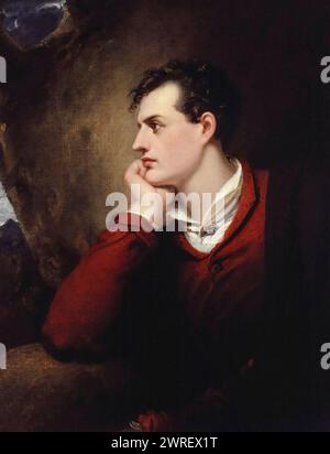 Lord Byron. George Gordon Byron, 6. Baron Byron (1788–1824), englischer romantischer Dichter, Porträtgemälde in Öl auf Leinwand von Richard Westall, 1813 Stockfoto