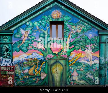 Graffiti-Wandgemälde an der Wand des Eingangs zu Freetown Christania in Kopenhagen, Dänemark Stockfoto