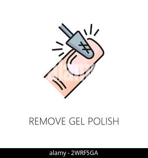 Nagelpflege Gel politur Entfernen Farblinie Symbol. Frau Beauty oder Spa Salon, Maniküre und Pediküre Master File oder Kosmetik Make-up Shop lineare Vektor Piktogramm. Kontur-Symbol des Cosmetology-Tools Stock Vektor