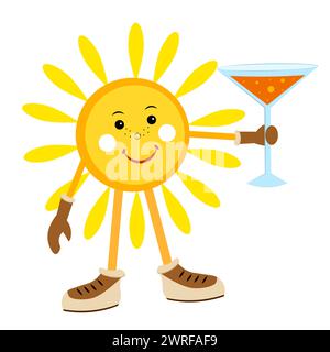 Sonne mit Cocktail auf weißem Hintergrund Stock Vektor