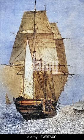 Die Brigg HMS Beagle aus dem Journal of Researches von Charles Darwin, veröffentlicht von Nelson & Sons 1890 / The Brig HMS Beagle from Journal of Researches by Charles Darwin published by Nelson & Sons 1890, Historisch, digital restaurierte Reproduktion von einer Vorlage aus dem 19. Jahrhundert, Datum nicht angegeben, Stockfoto