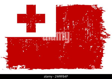 Tonga Flagge - Vektorflagge mit stilvollem Kratzeffekt und weißem Grunge Rahmen. Stock Vektor