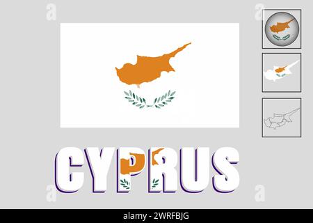 Zyprische Flagge und Karte in Vektorillustration Stock Vektor