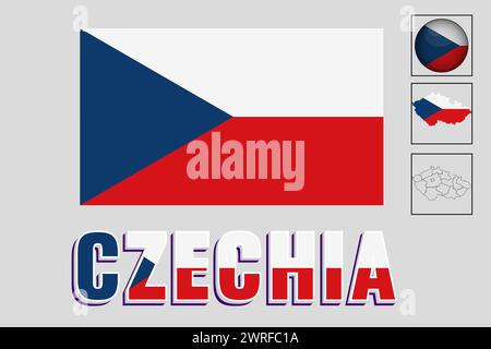 Tschechische Flagge und Karte in Vektorillustration Stock Vektor