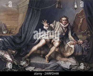 Garrick in der Figur Richard des Dritten David Garrick 1717 bis 1779 englischer Schauspieler graviert von E Portbury nach Hogarth aus den Werken von Hogarth veröffentlicht London 1833, Historisch, digital restaurierte Reproduktion von einer Vorlage aus dem 19. Jahrhundert, Datum nicht angegeben, Stockfoto
