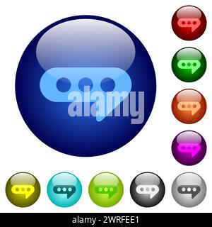 Chat-Bubble-Symbole auf runden Glastasten in mehreren Farben. Angeordnete Ebenenstruktur Stock Vektor