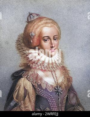 Elisabeth Königin von Böhmen 1596 - 1662 Kurfürstin von der Pfalz geboren Prinzessin Elisabeth Stuart von Schottland Tochter von Jakob I. / Elizabeth Königin von Böhmen 1596 - 1662 Kurpfalz geborene Prinzessin Elizabeth Stuart von Schottland Tochter von Jakob I. von Bocquet aus dem Buch A Catalogue of the Royal and Noble Authors published 1806, Historisch, digital restaurierte Reproduktion von einer Vorlage aus dem 19. Jahrhundert, Datum nicht angegeben, Stockfoto