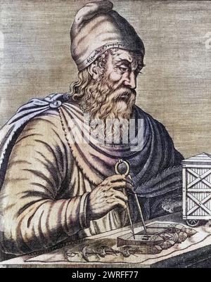 Archimedes von Syrakus, CA. 287 v. Chr. - CA. 212 v. Chr. Griechischer Mathematiker, Physiker und Ingenieur / Archimedes of Syrakus um 287 v. Chr. - um 212 v. Chr. griechischer Mathematiker Physiker Ingenieur, Historisch, digital restaurierte Reproduktion von einer Vorlage aus dem 19. Jahrhundert, Datum nicht angegeben, Stockfoto