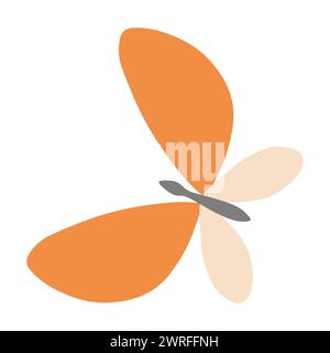 Orange Retro flach Schmetterling Vektor Illustration. Handgezeichnetes Garteninsekt im Cartoon-Stil. Vintage-Insekten-Clipart für Spring Holiday Card, Gree Stock Vektor