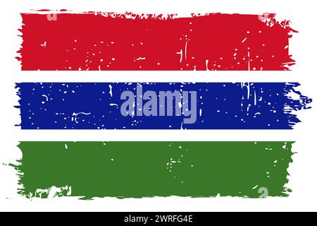 Gambia Flagge - Vektorflagge mit stilvollem Kratzeffekt und weißem Grunge Rahmen. Stock Vektor