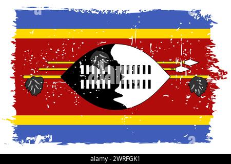 Eswatini Flagge - Vektorflagge mit stilvollem Kratzeffekt und weißem Grunge Rahmen. Stock Vektor