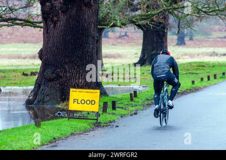 London, Großbritannien. März 2024. Starker Regen verursacht Überschwemmungen im Richmond Park. Quelle: JOHNNY ARMSTEAD/Alamy Live News Stockfoto