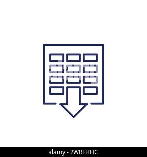 Symbol für XLS-Dateizeile, Tabellenkalkulationsdokument herunterladen Stock Vektor