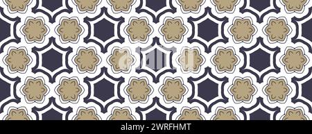 Abstrakte nahtlose Gold- und graue Fliesen. Nahtloser Hintergrund im Art déco-Stil. Moderne geometrische Textur und sich wiederholendes Muster Stockfoto