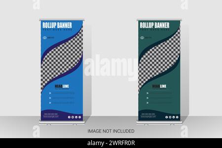 Professionelles Roll-up Banner, Standplakat oder Corporate Roll-up Banner Vorlage, Werbung, Pull-up, Polygon Hintergrund, Vektorillustration. Stock Vektor