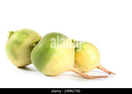 Reife Wassermelonen Radieschen auf weißem Hintergrund Stockfoto